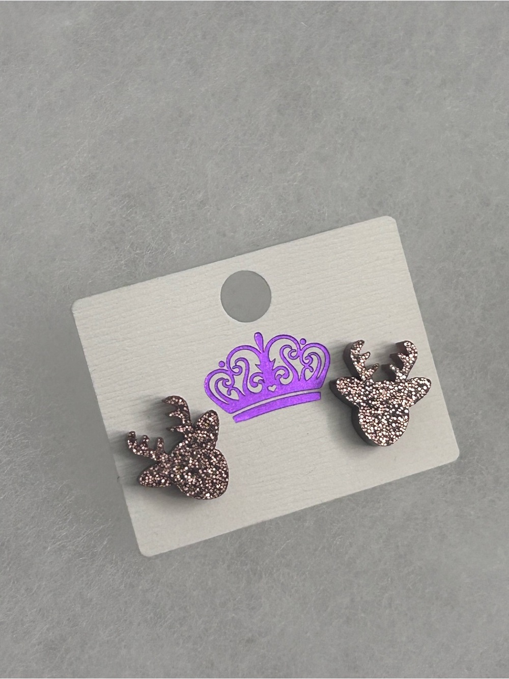 Sparkle Reindeer Stud Earrings for Kids - Pink Glitter